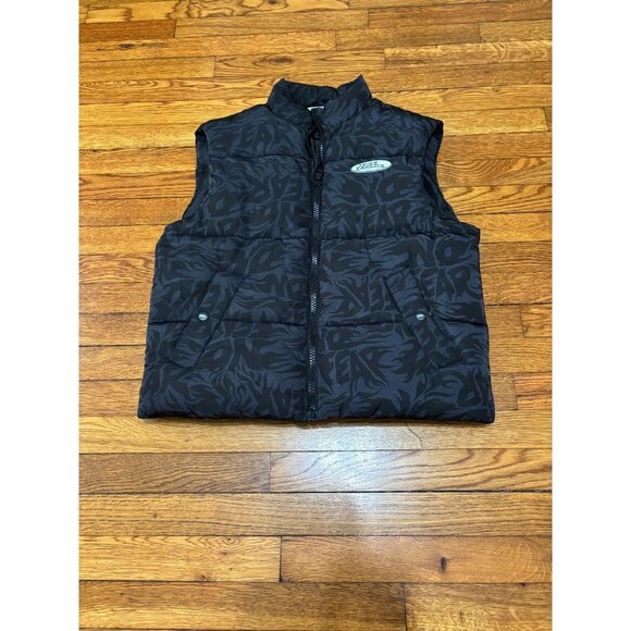 No Fear x H&M Full Zip Puffer Vest Sz XXS Black All Over Print 90s Graphic Logo - Picture 1 of 7